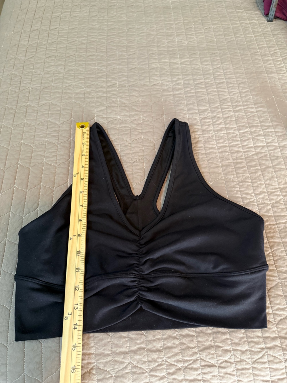 ALO Yoga Black Wild Thing Ruched V-Neck Crop Sports Bra - Picture 3 of 5